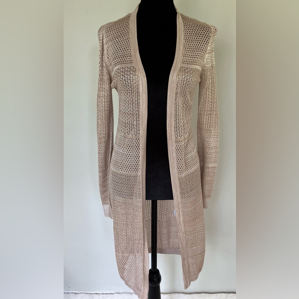 White House Black Market Biscotti Net Cover Up Duster Cardigan Extra Small